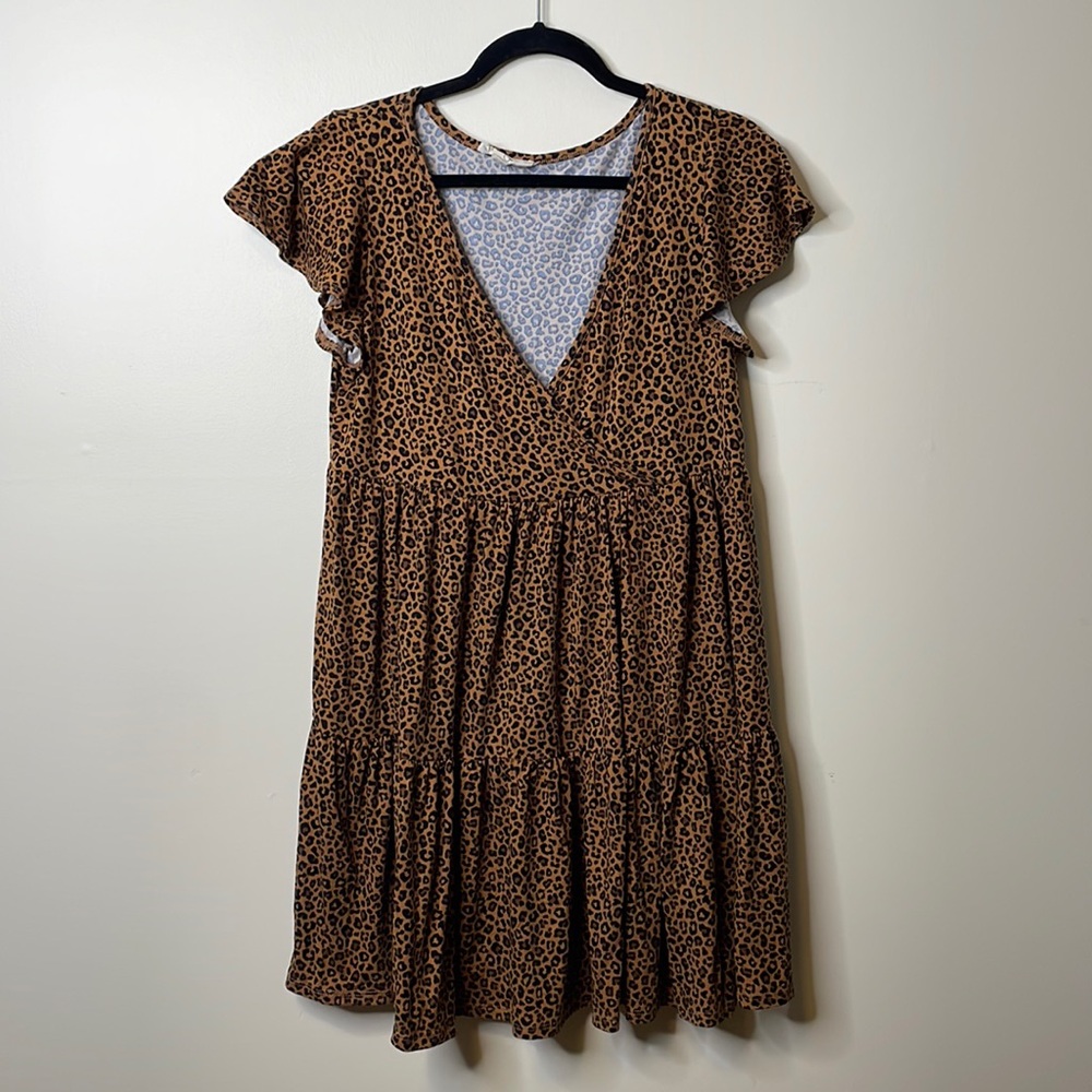 Women’s cheetah mini sundress fit and flare shirt sleeve